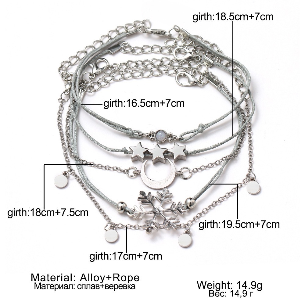 Moon Snowflake Star Charm Bracelets Set - Picture 6 of 7